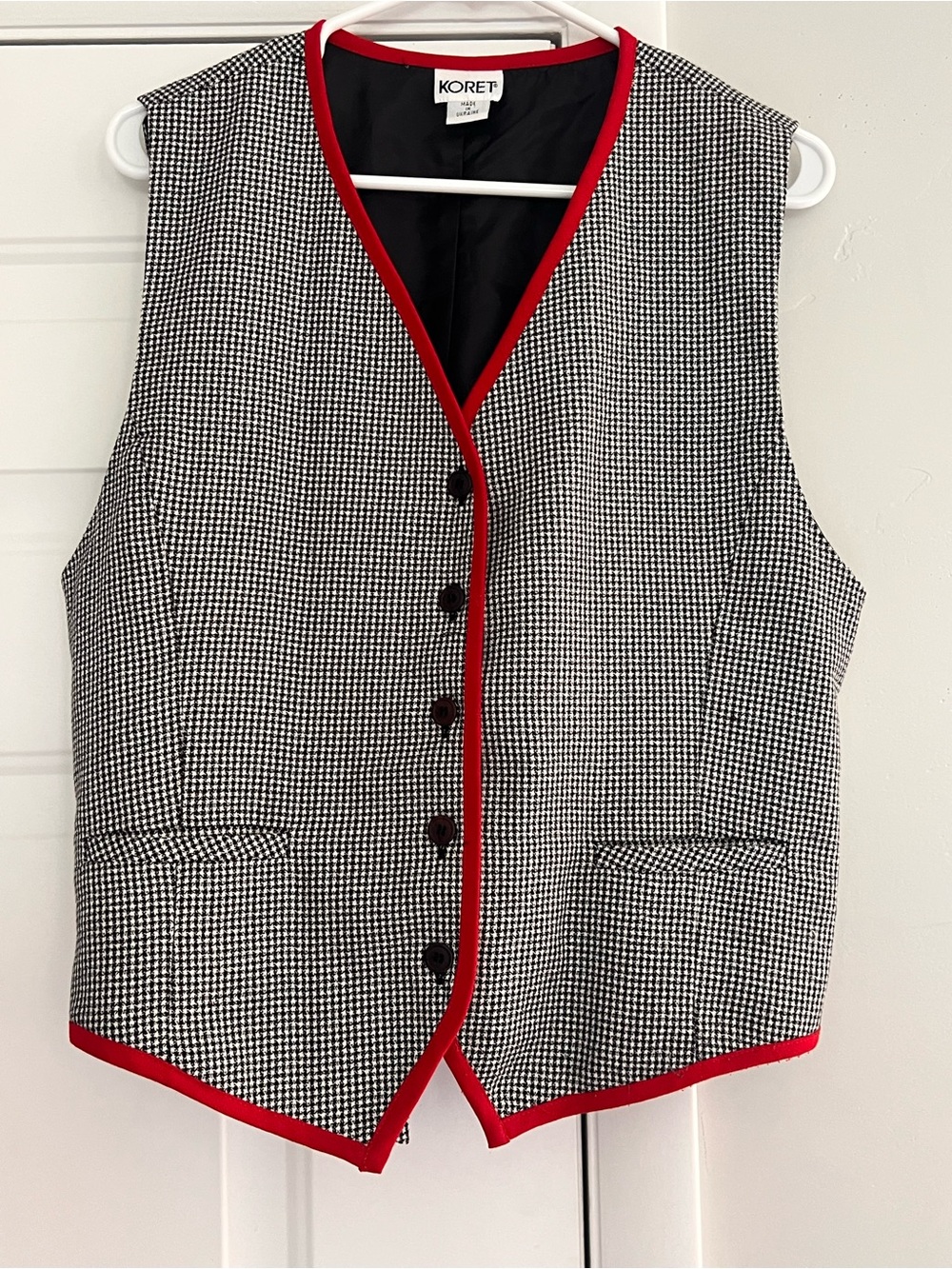 90’s Koret Black & White Houndstooth Vest with Red Trim